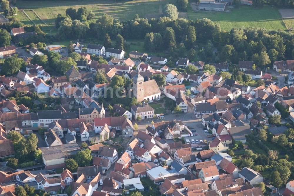 Billigheim-Ingenheim from above - Town View of the streets and houses of the residential areas in the district Billigheim in Billigheim-Ingenheim in the state Rhineland-Palatinate