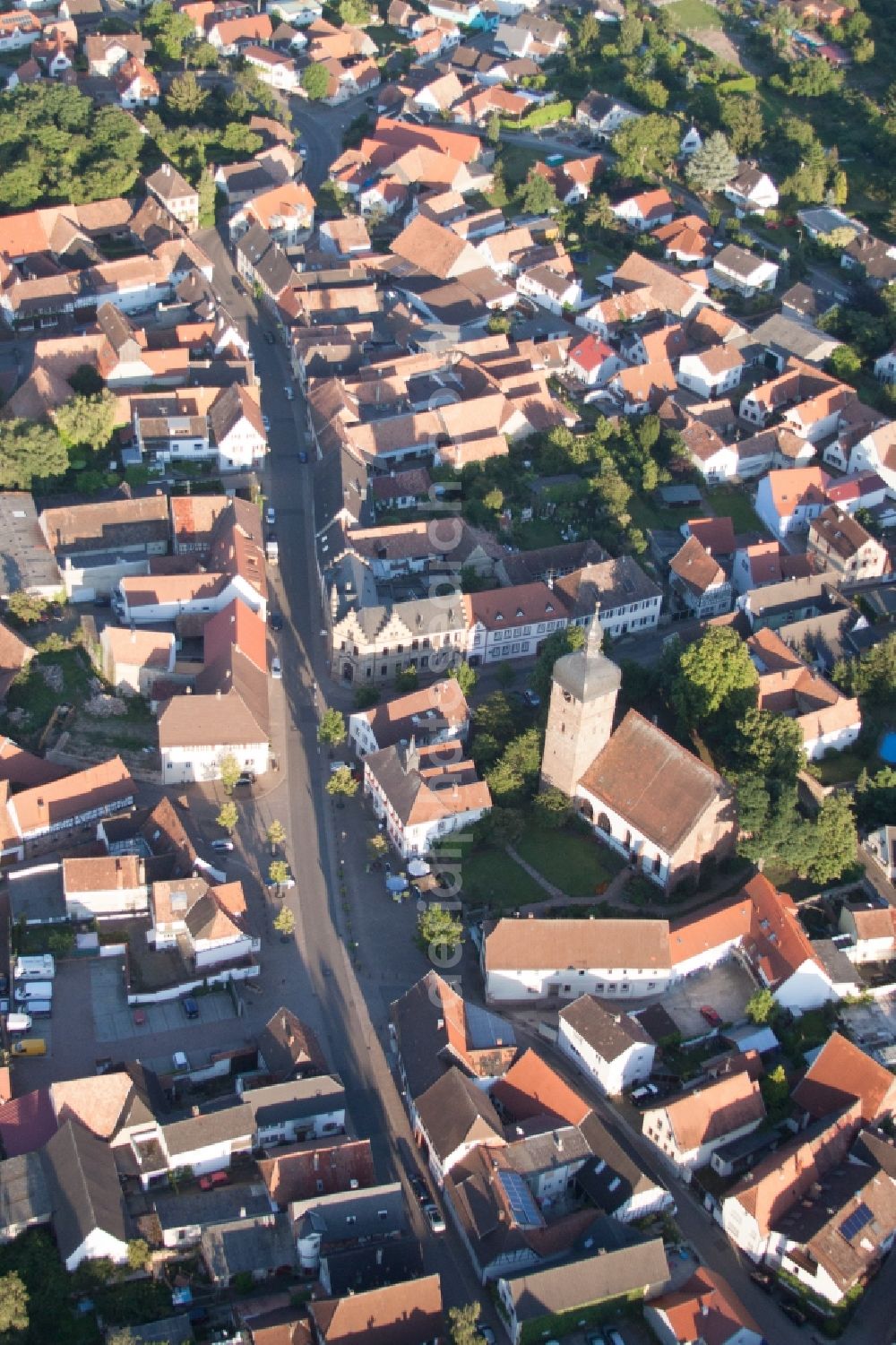 Aerial image Billigheim-Ingenheim - Town View of the streets and houses of the residential areas in the district Billigheim in Billigheim-Ingenheim in the state Rhineland-Palatinate