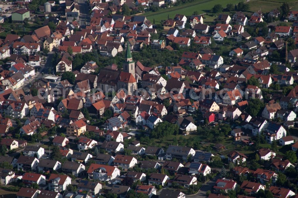 Aerial image Ammerbuch - Town View of the streets and houses of the residential areas in the district Entringen in Ammerbuch in the state Baden-Wuerttemberg