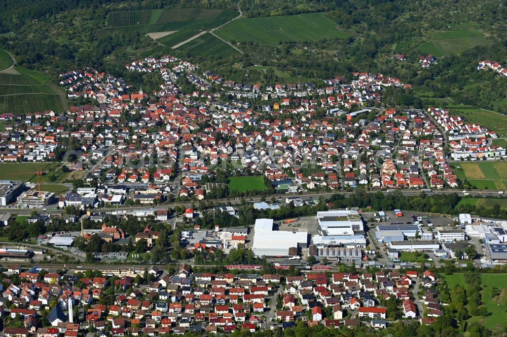 Aerial photograph Remshalden - Town View of the streets and houses of the residential areas in the district Grunbach in Remshalden in the state Baden-Wuerttemberg, Germany