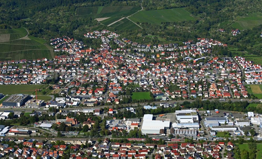 Remshalden from above - Town View of the streets and houses of the residential areas in the district Grunbach in Remshalden in the state Baden-Wuerttemberg, Germany