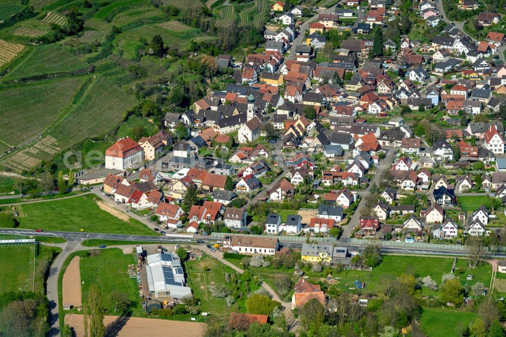 Aerial image Kenzingen - Town View of the streets and houses of the residential areas in Kenzingen in the state Baden-Wuerttemberg, Germany