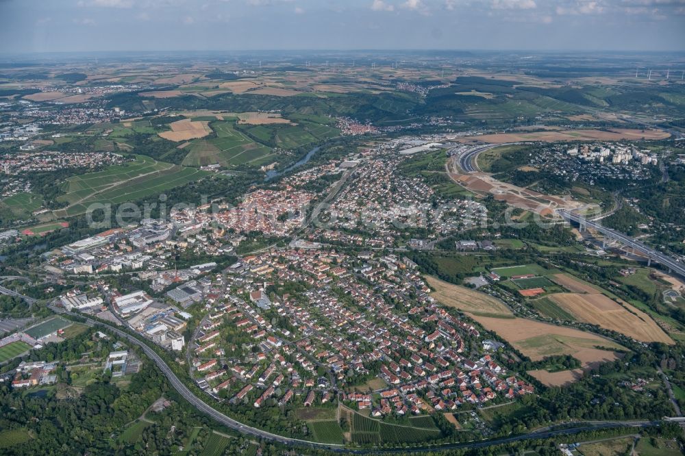 Würzburg from the bird's eye view: Town View of the streets and houses of the residential areas in the district Heidingsfeld in Wuerzburg in the state Bavaria, Germany