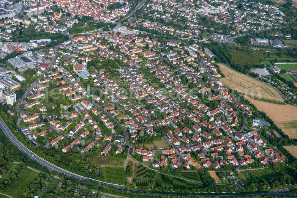 Würzburg from above - Town View of the streets and houses of the residential areas in the district Heidingsfeld in Wuerzburg in the state Bavaria, Germany