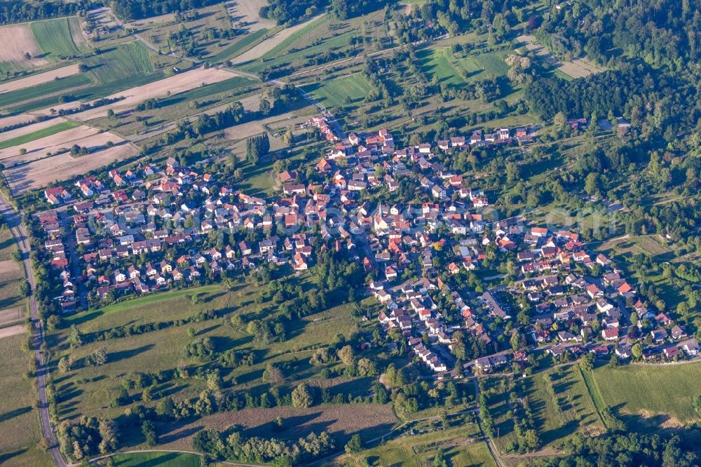 Aerial image Ettlingen - Town View of the streets and houses of the residential areas in the district Oberweier in Ettlingen in the state Baden-Wuerttemberg, Germany