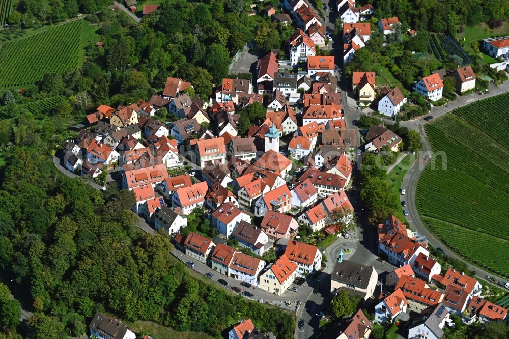 Rotenberg from the bird's eye view: Town View of the streets and houses of the residential areas in the district Rotenberg in Stuttgart in the state Baden-Wuerttemberg, Germany