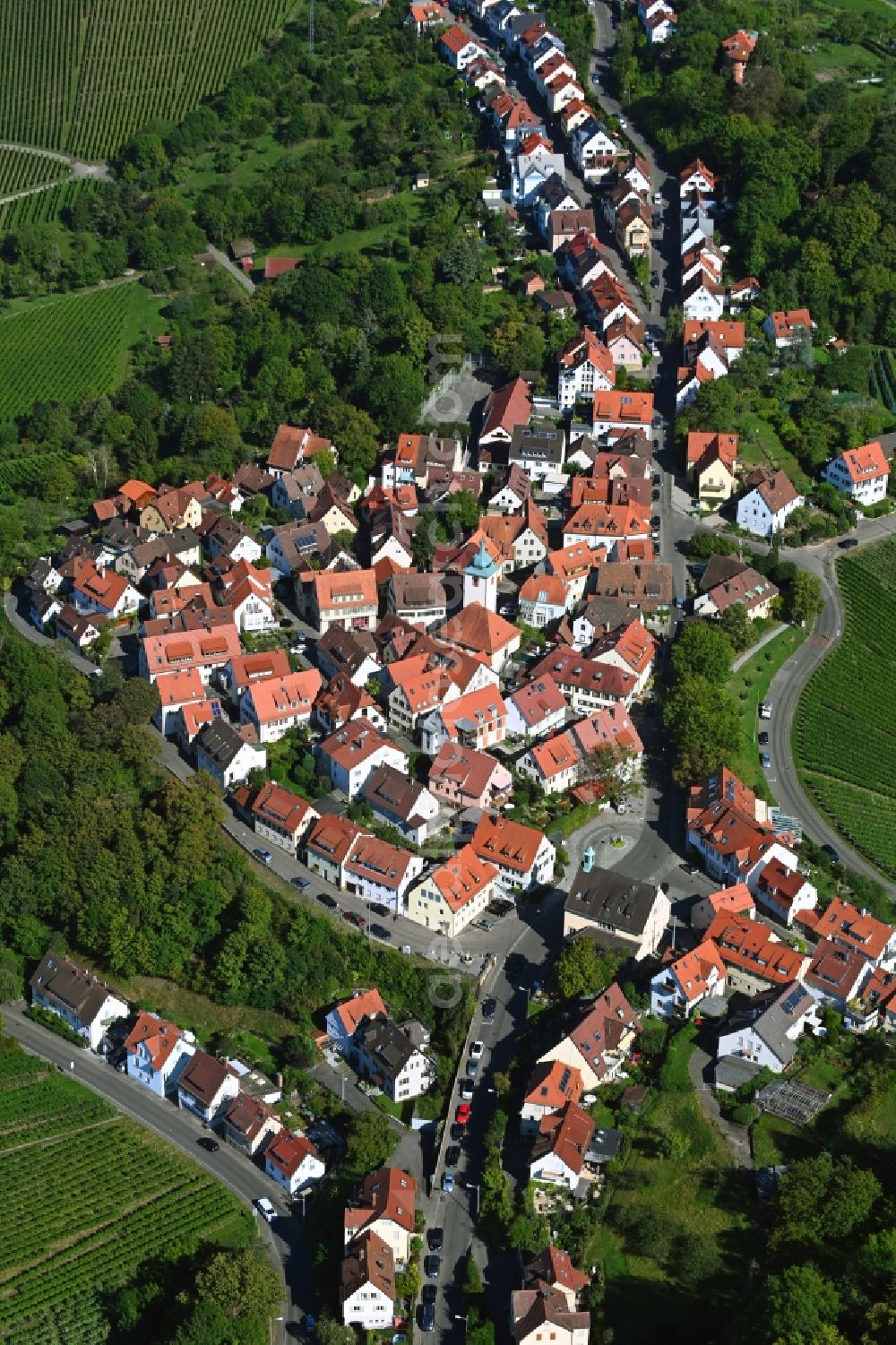 Aerial image Rotenberg - Town View of the streets and houses of the residential areas in the district Rotenberg in Stuttgart in the state Baden-Wuerttemberg, Germany