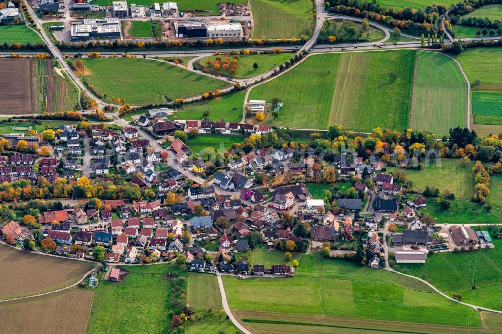 Aerial image Kirchzarten - Town View of the streets and houses of the residential areas in Kirchzarten in the state Baden-Wuerttemberg, Germany