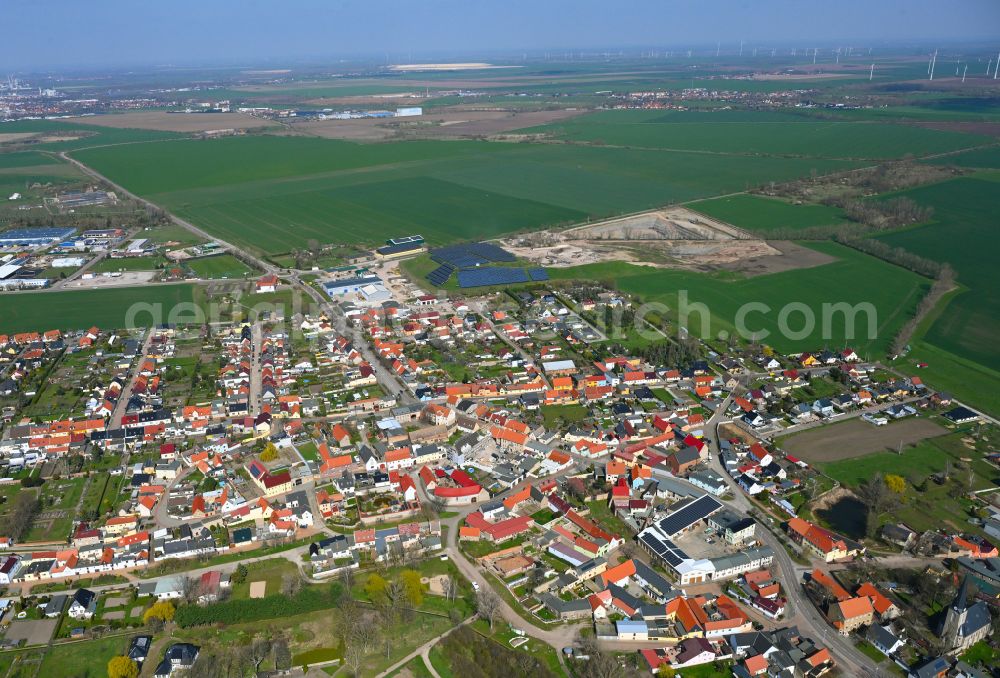 Peißen from above - Town View of the streets and houses of the residential areas in Peissen in the state Saxony-Anhalt, Germany