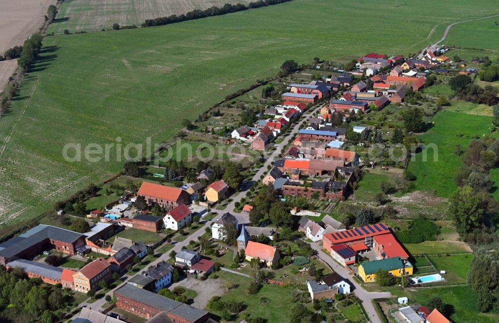 Rackith from the bird's eye view: Town View of the streets and houses of the residential areas in Rackith in the state Saxony-Anhalt, Germany