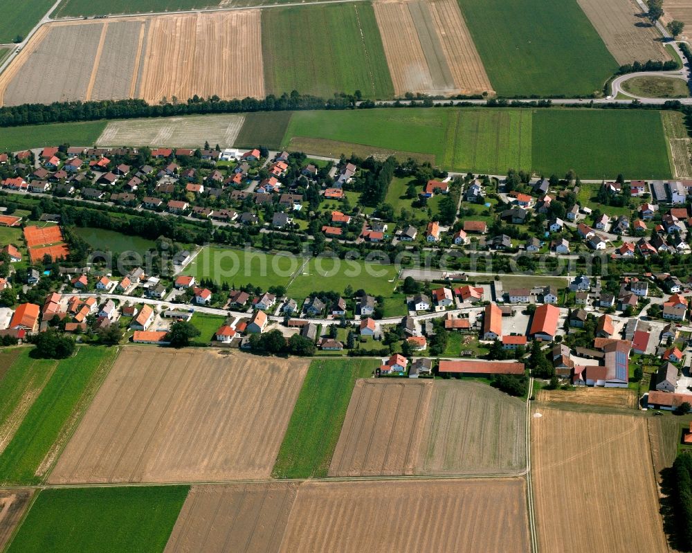 Aiterhofen from above - Village view on the edge of agricultural fields and land in Aiterhofen in the state Bavaria, Germany
