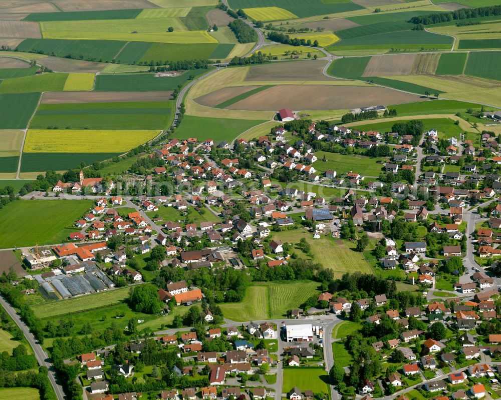 Alberweiler from the bird's eye view: Village view on the edge of agricultural fields and land in Alberweiler in the state Baden-Wuerttemberg, Germany