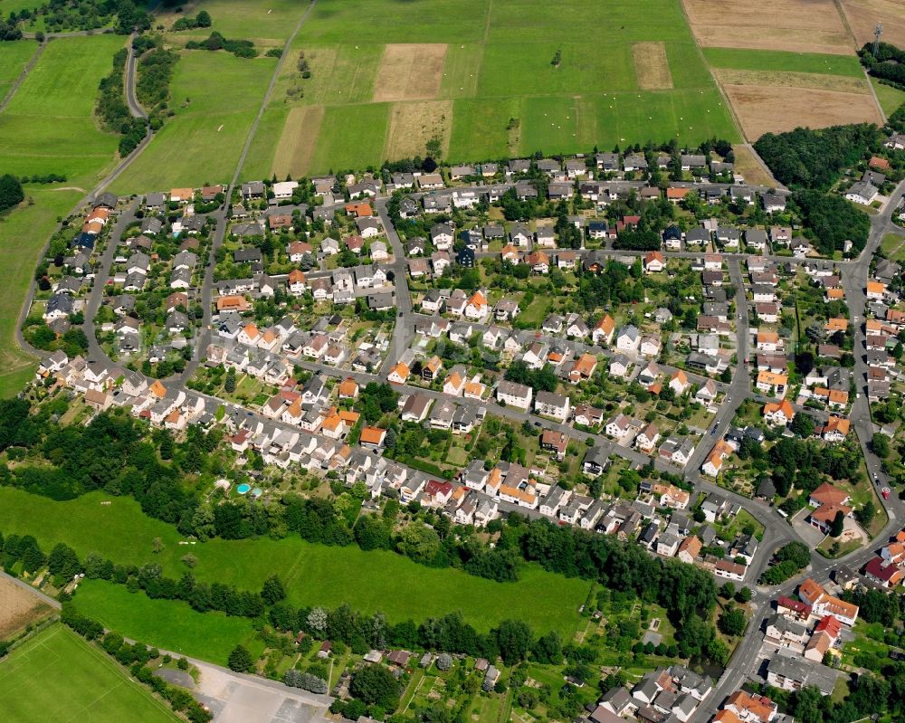 Allendorf a. d. Lahn from above - Village view on the edge of agricultural fields and land in Allendorf a. d. Lahn in the state Hesse, Germany