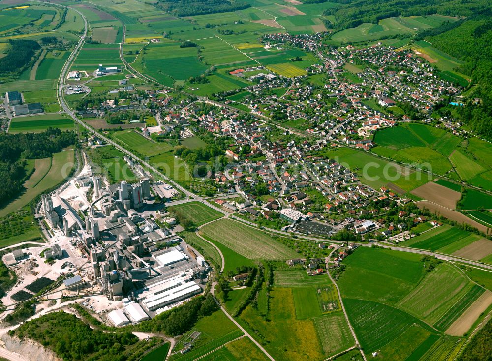 Aerial image Allmendingen - Village view on the edge of agricultural fields and land in Allmendingen in the state Baden-Wuerttemberg, Germany