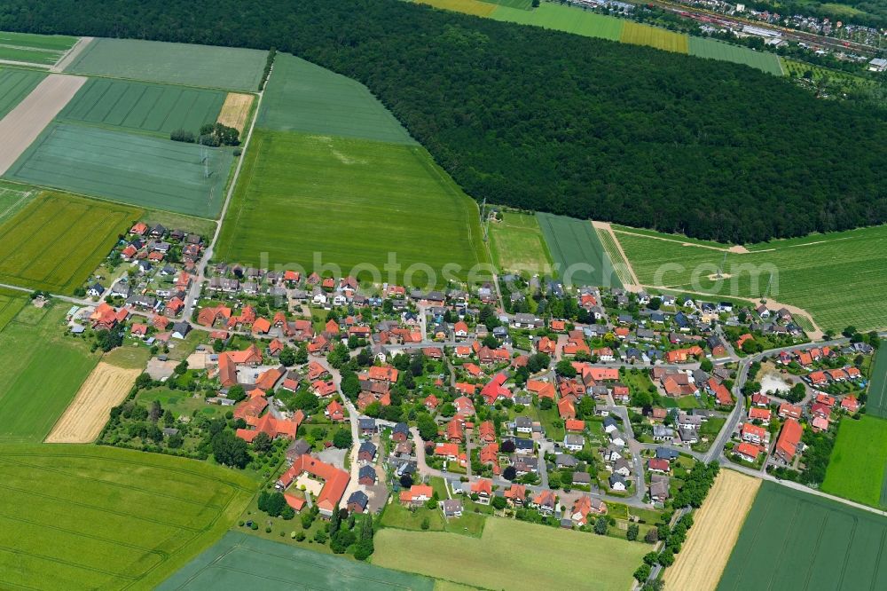 Almhorst from the bird's eye view: Village view on the edge of agricultural fields and land in Almhorst in the state Lower Saxony, Germany