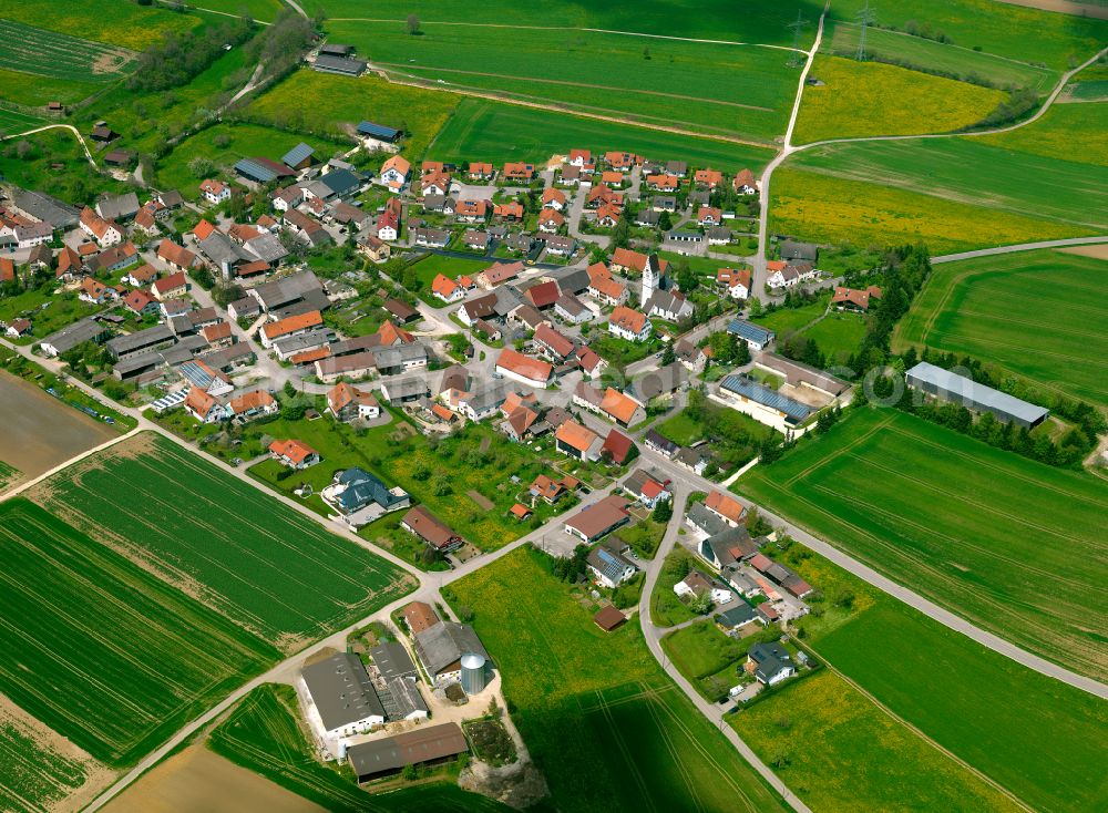 Aerial image Amstetten - Village view on the edge of agricultural fields and land in Amstetten in the state Baden-Wuerttemberg, Germany
