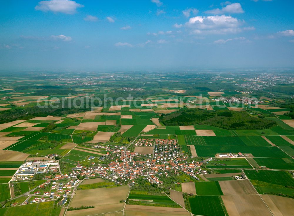Aerial photograph Asch - Village view on the edge of agricultural fields and land in Asch in the state Baden-Wuerttemberg, Germany
