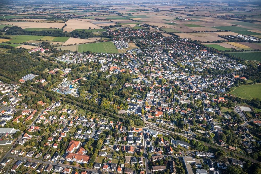 Aerial image Bad Sassendorf - Village view on the edge of agricultural fields and land in Bad Sassendorf in the state North Rhine-Westphalia, Germany