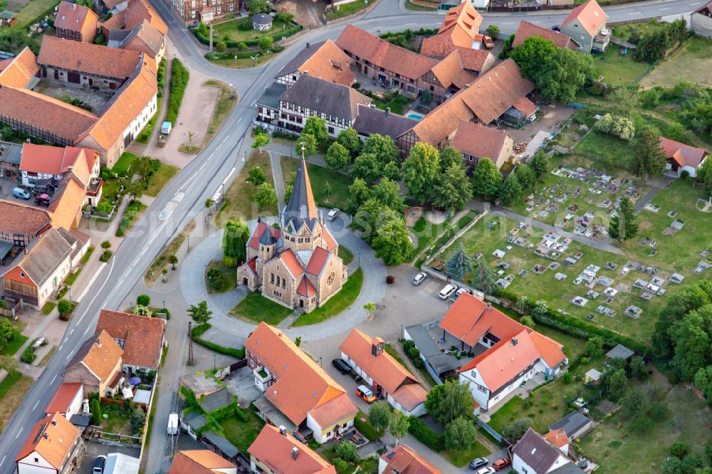 Benzingerode from above - Village view on the edge of agricultural fields and land in Benzingerode in the state Saxony-Anhalt, Germany