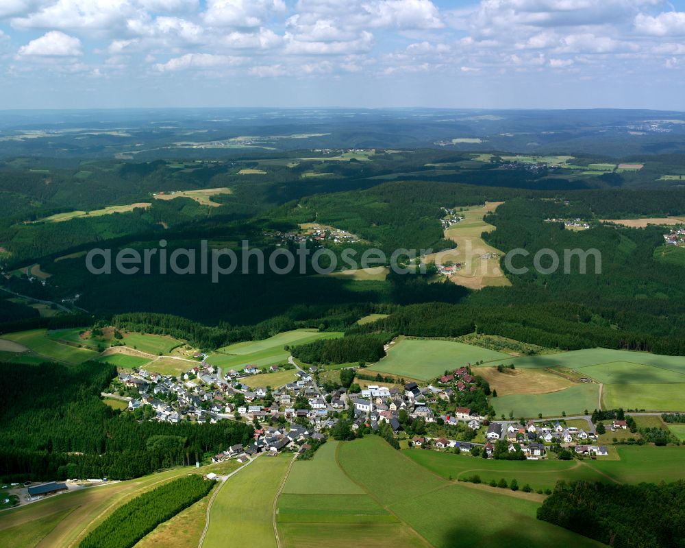 Bernstein a.Wald from the bird's eye view: Village view on the edge of agricultural fields and land in Bernstein a.Wald in the state Bavaria, Germany