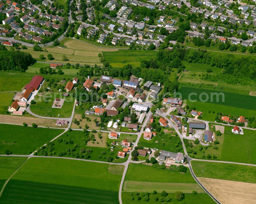 Biberach an der Riß from above - Village view on the edge of agricultural fields and land in Biberach an der Riß in the state Baden-Wuerttemberg, Germany