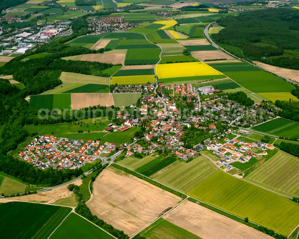 Biberach an der Riß from the bird's eye view: Village view on the edge of agricultural fields and land in Biberach an der Riß in the state Baden-Wuerttemberg, Germany