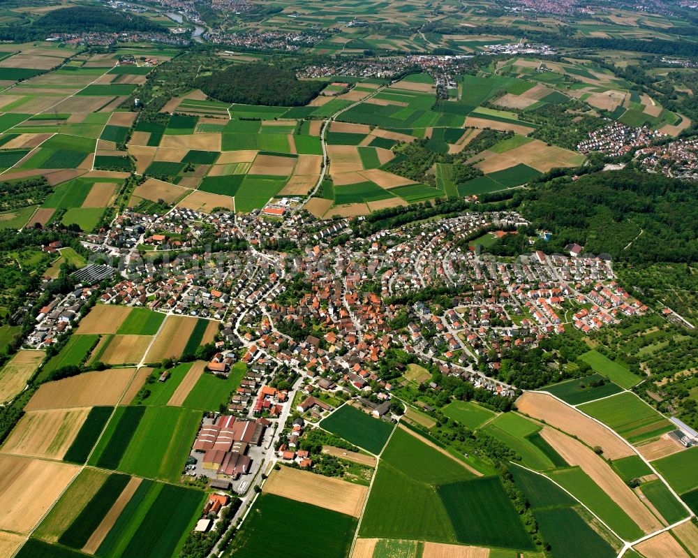 Aerial photograph Bittenfeld - Village view on the edge of agricultural fields and land in Bittenfeld in the state Baden-Wuerttemberg, Germany