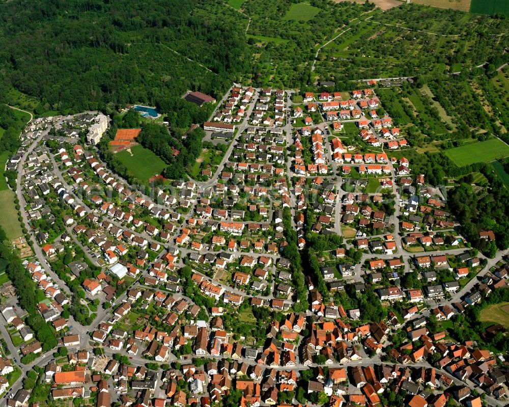 Aerial image Bittenfeld - Village view on the edge of agricultural fields and land in Bittenfeld in the state Baden-Wuerttemberg, Germany