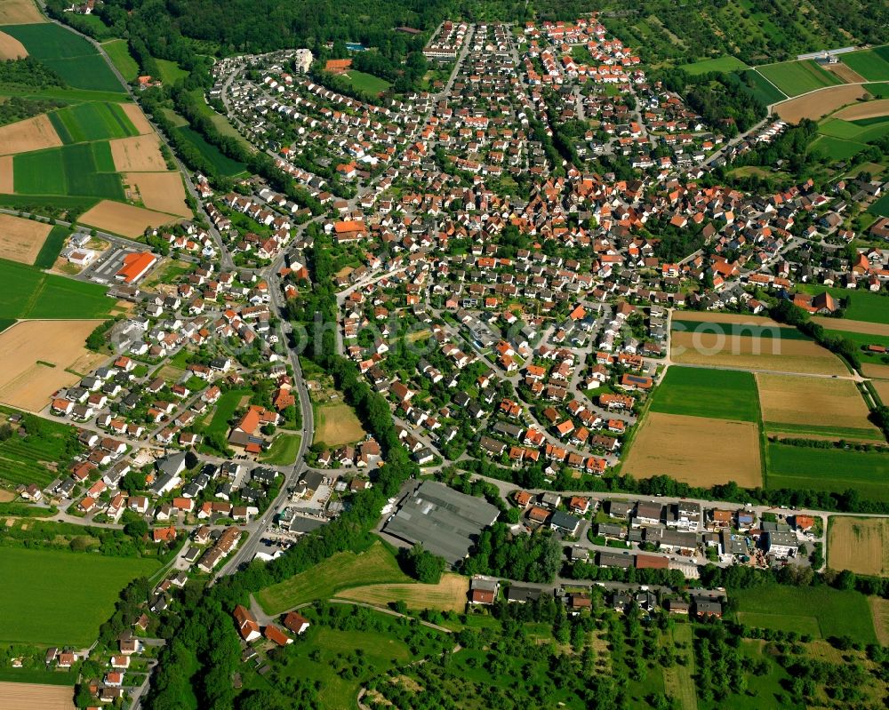 Bittenfeld from above - Village view on the edge of agricultural fields and land in Bittenfeld in the state Baden-Wuerttemberg, Germany