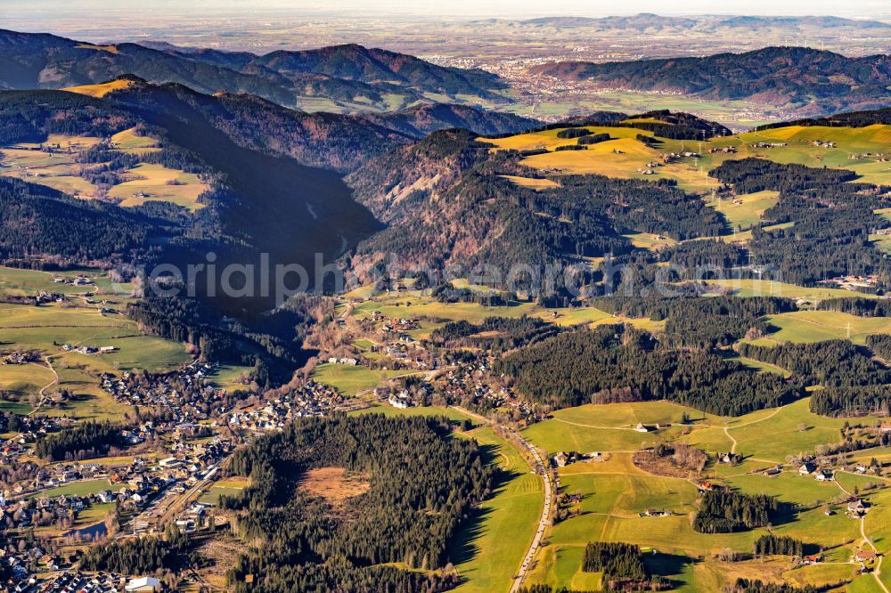 Aerial image Breitnau - Village view on the edge of agricultural fields and land in Breitnau in the state Baden-Wuerttemberg, Germany