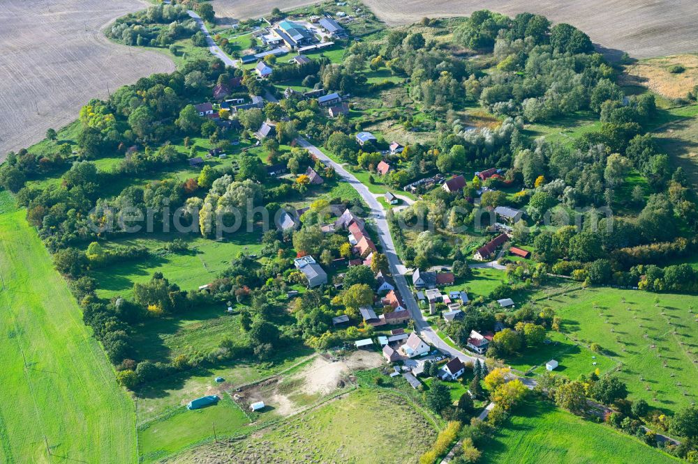 Aerial image Gerswalde - Town view on the edge of agricultural fields and farmland in Buchholz Uckermark in the state Brandenburg, Germany
