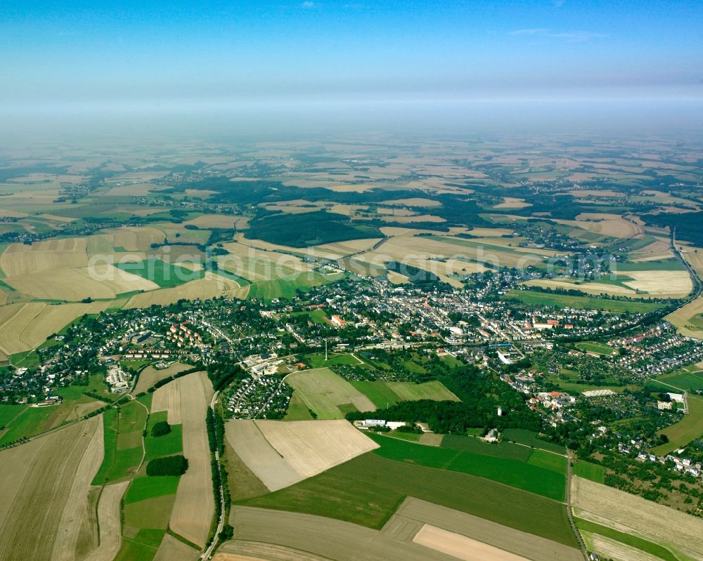 Burkersdorf from the bird's eye view: Village view on the edge of agricultural fields and land in Burkersdorf in the state Saxony, Germany