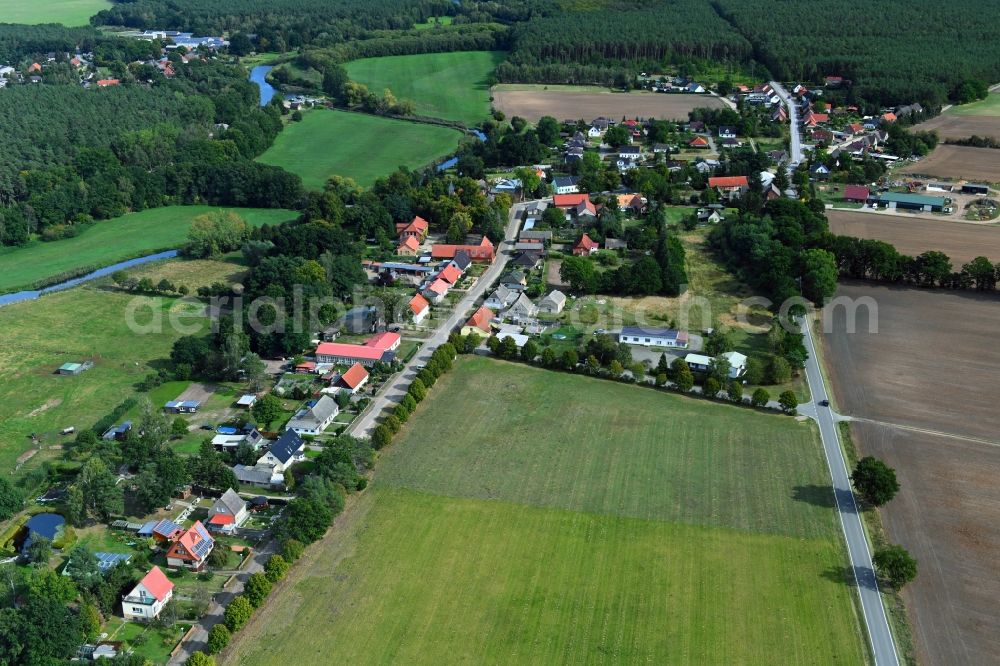 Damm from the bird's eye view: Village view on the edge of agricultural fields and land in Damm in the state Mecklenburg - Western Pomerania, Germany