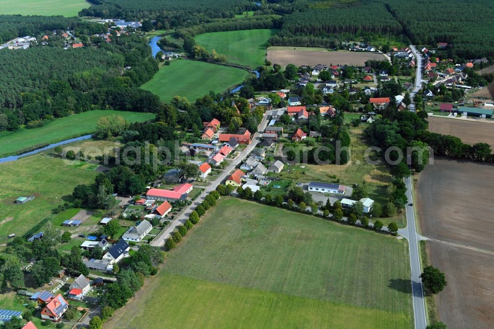 Aerial image Damm - Village view on the edge of agricultural fields and land in Damm in the state Mecklenburg - Western Pomerania, Germany