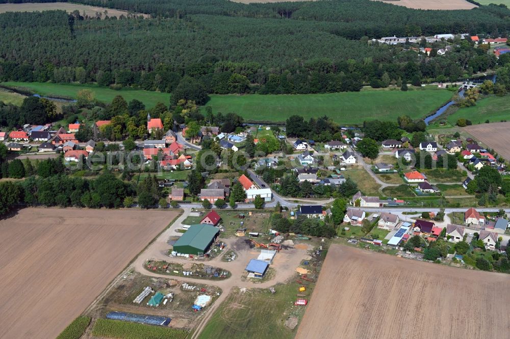 Aerial photograph Damm - Village view on the edge of agricultural fields and land in Damm in the state Mecklenburg - Western Pomerania, Germany