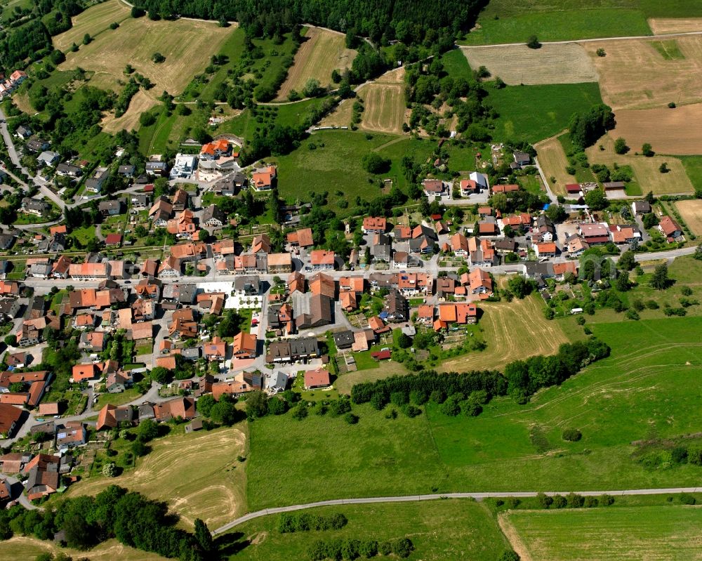 Aerial image Dangstetten - Village view on the edge of agricultural fields and land in Dangstetten in the state Baden-Wuerttemberg, Germany