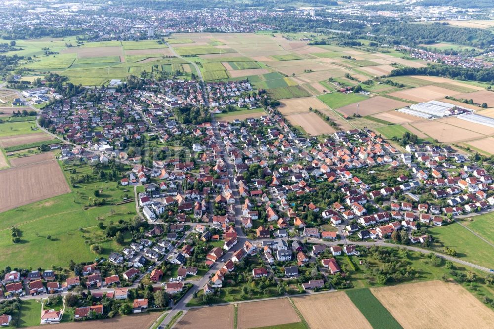 Aerial photograph Degerschlacht - Village view on the edge of agricultural fields and land in Degerschlacht in the state Baden-Wuerttemberg, Germany