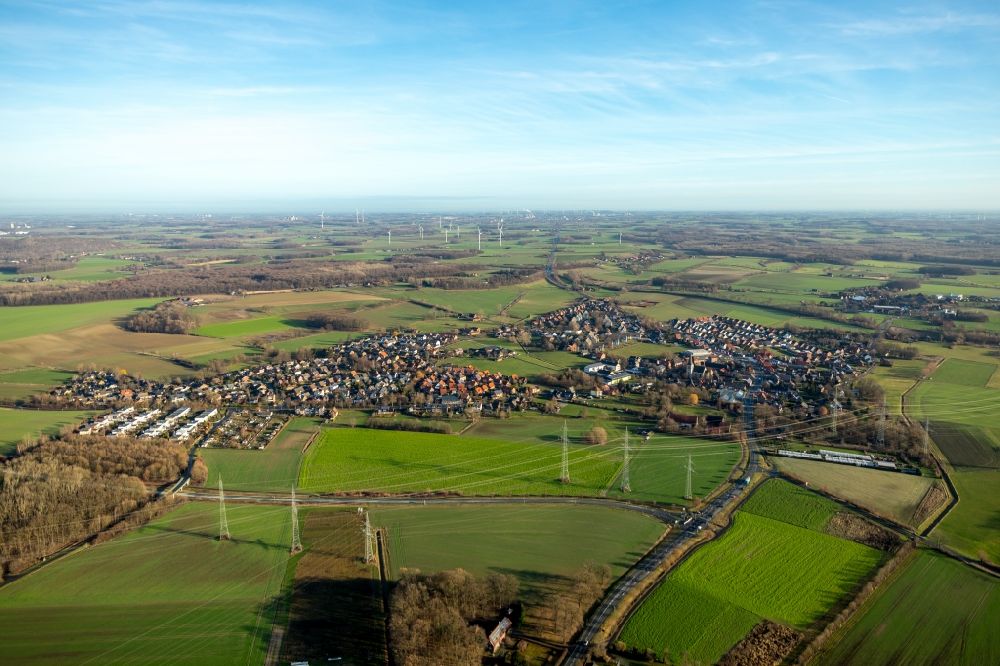 Dolberg from above - Village view on the edge of agricultural fields and land in Dolberg in the state North Rhine-Westphalia, Germany