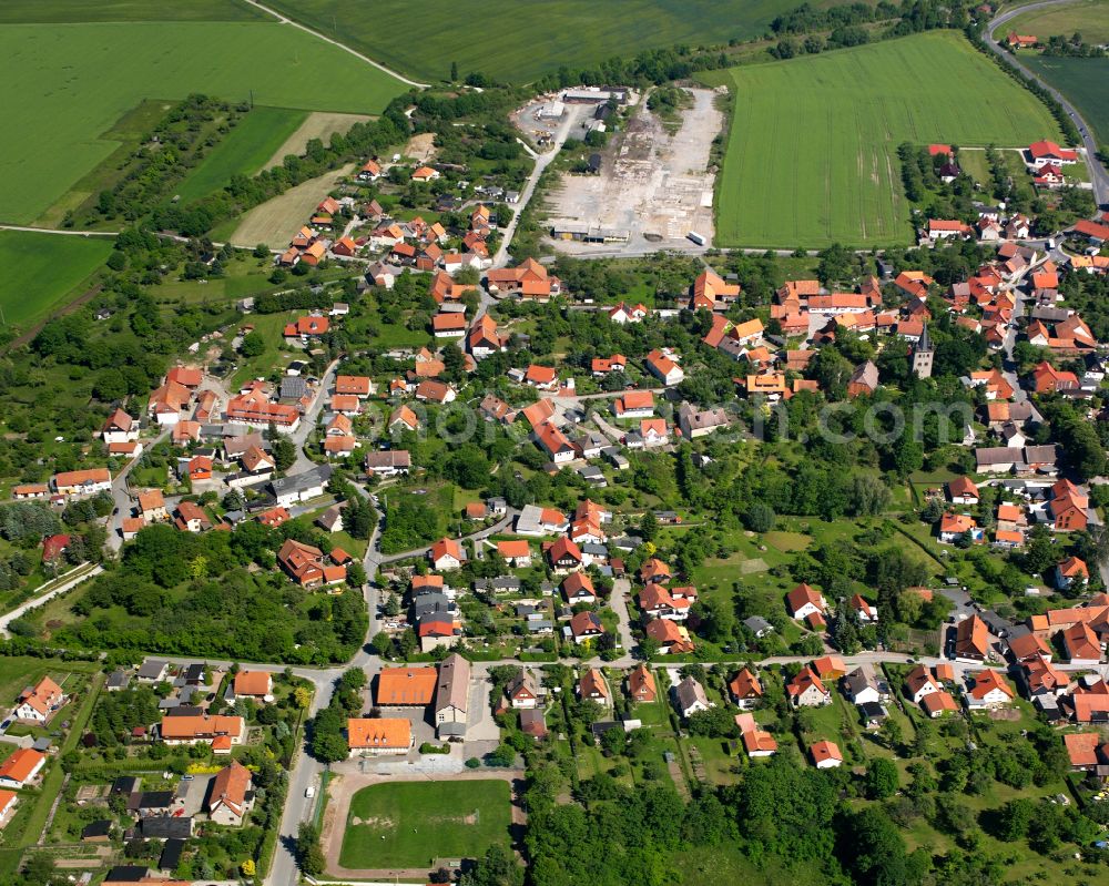 Aerial image Drübeck - Village view on the edge of agricultural fields and land in Drübeck in the state Saxony-Anhalt, Germany