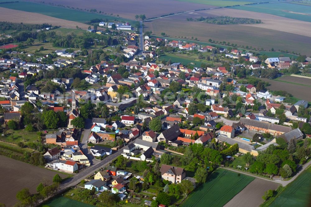 Aerial image Drosa - Village view on the edge of agricultural fields and land in Drosa in the state Saxony-Anhalt, Germany