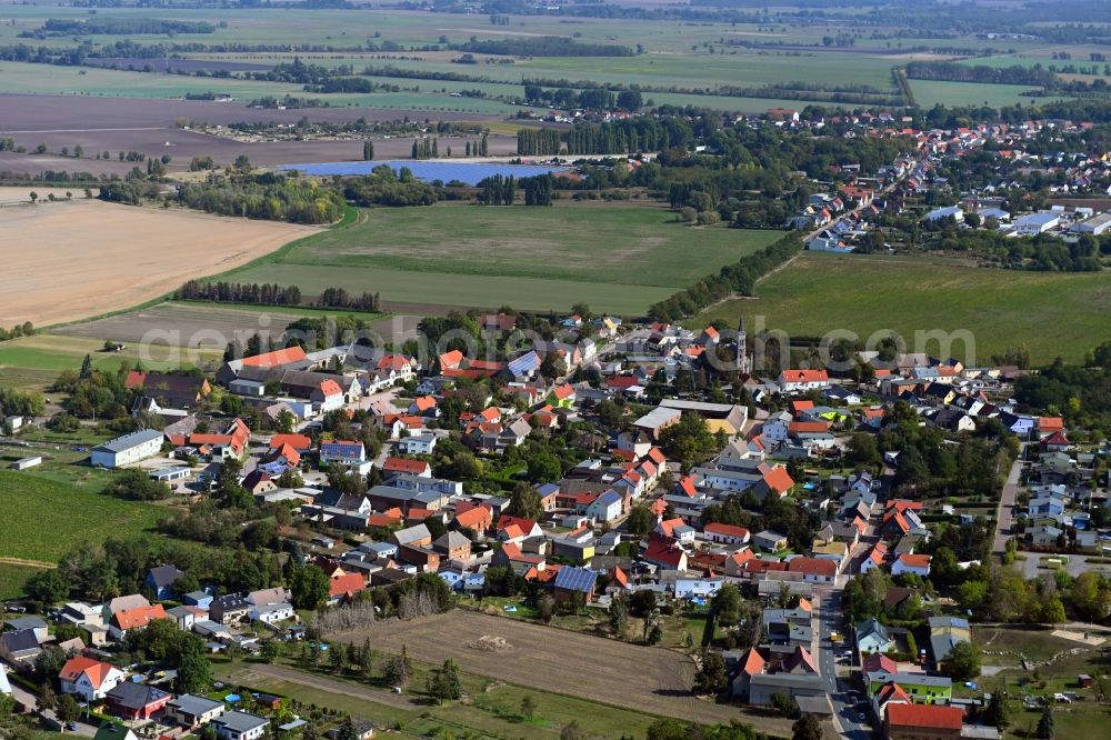 Aerial photograph Drosa - Village view on the edge of agricultural fields and land in Drosa in the state Saxony-Anhalt, Germany