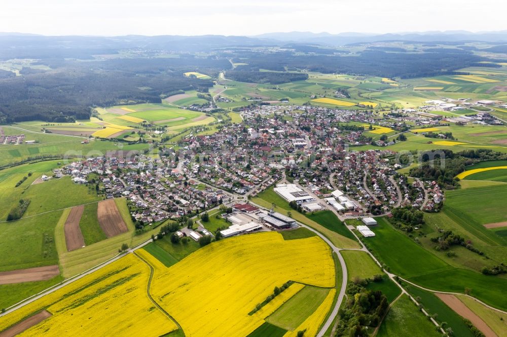 Dunningen from above - Village view on the edge of agricultural fields and land in Dunningen in the state Baden-Wurttemberg, Germany