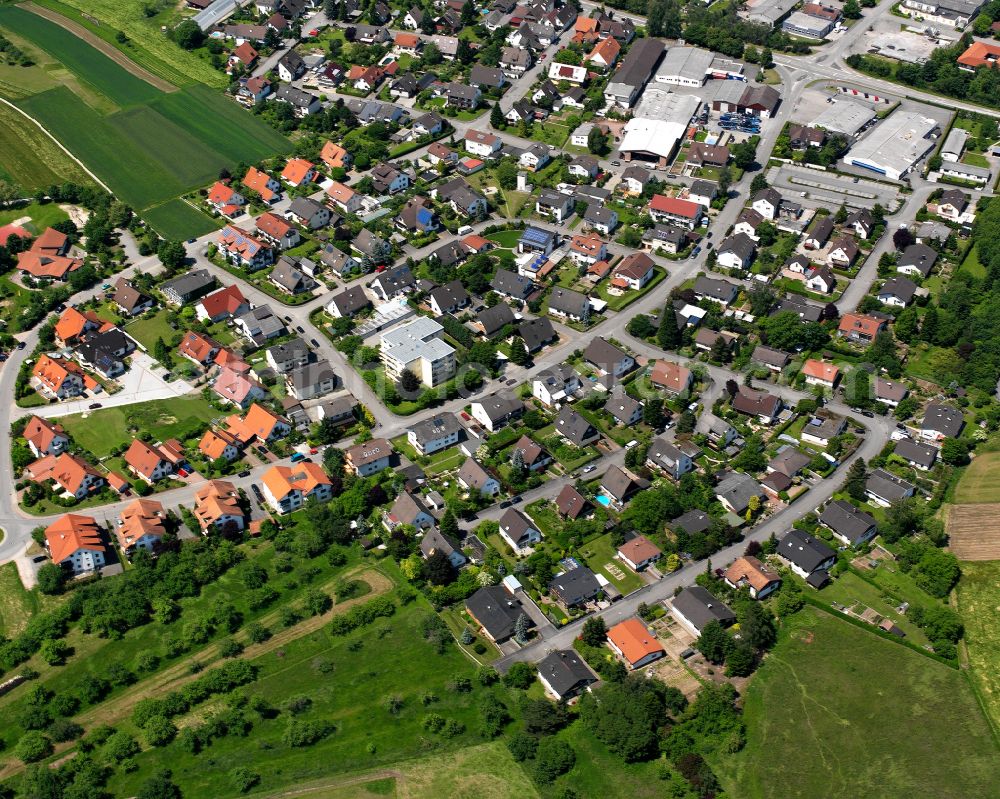 Eckartsweier from the bird's eye view: Village view on the edge of agricultural fields and land in Eckartsweier in the state Baden-Wuerttemberg, Germany