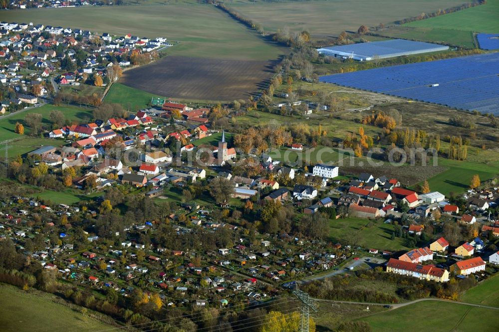 Aerial photograph Eiche - Village view on the edge of agricultural fields and land in Eiche in the state Brandenburg, Germany
