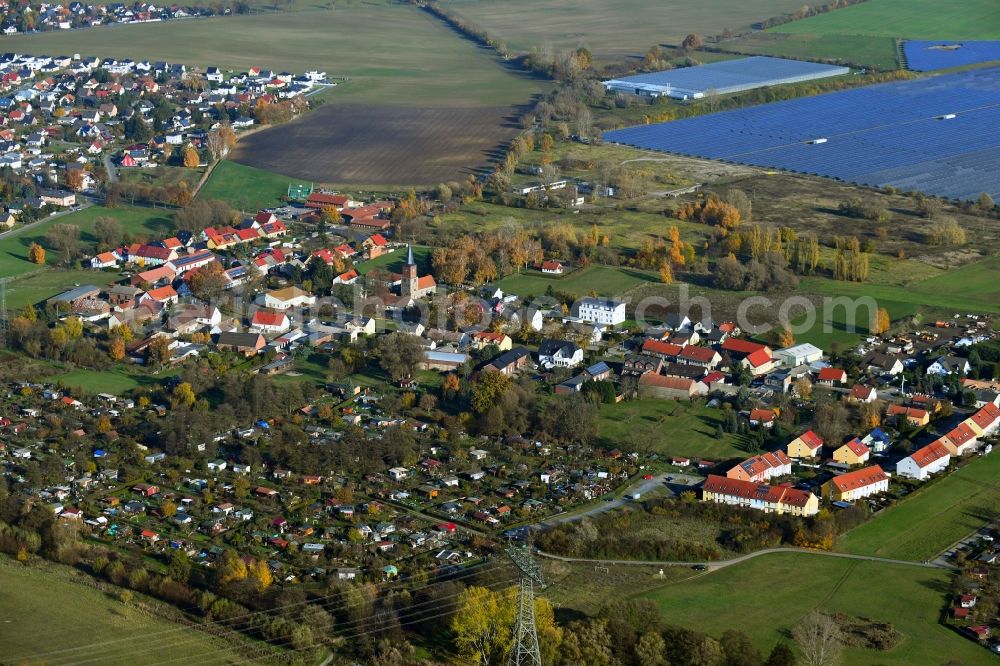Eiche from above - Village view on the edge of agricultural fields and land in Eiche in the state Brandenburg, Germany