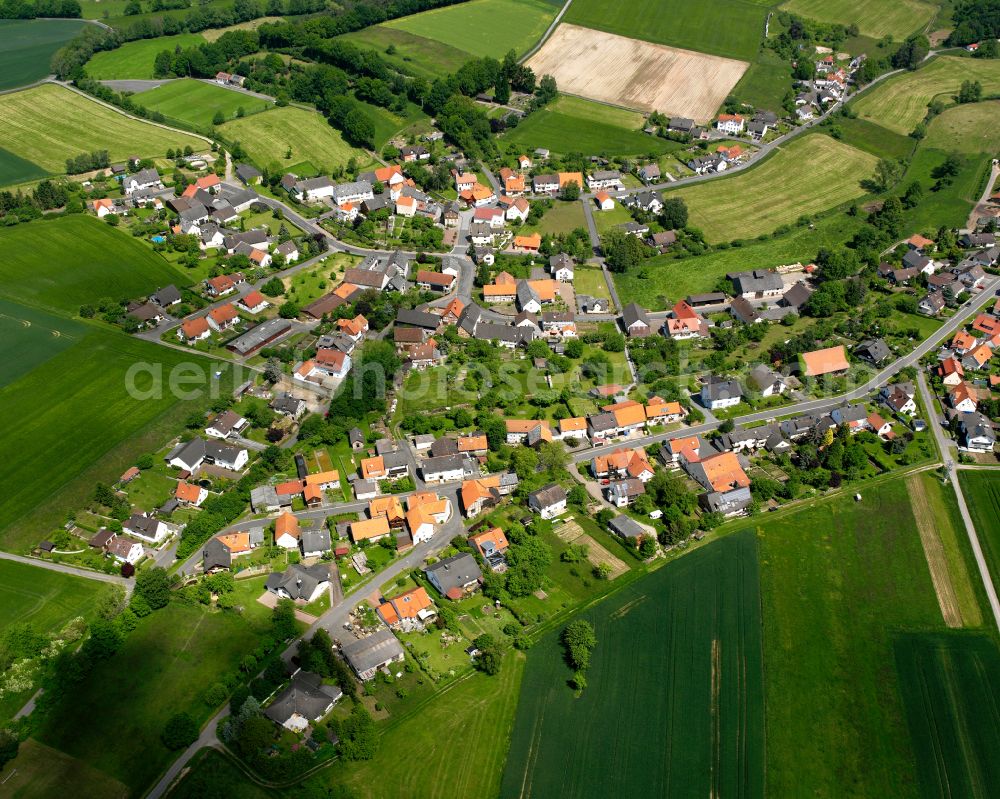 Aerial image Elbenrod - Village view on the edge of agricultural fields and land in Elbenrod in the state Hesse, Germany