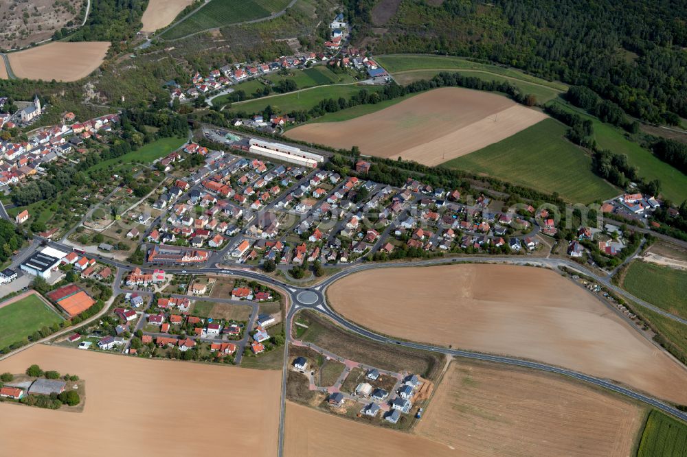 Aerial image Eußenheim - Village view on the edge of agricultural fields and land in Eußenheim in the state Bavaria, Germany