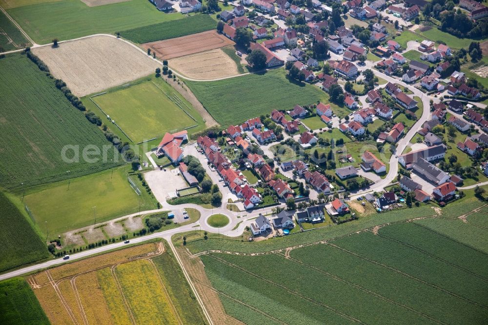 Fahrenzhausen from above - Village view on the edge of agricultural fields and land in Fahrenzhausen in the state Bavaria, Germany