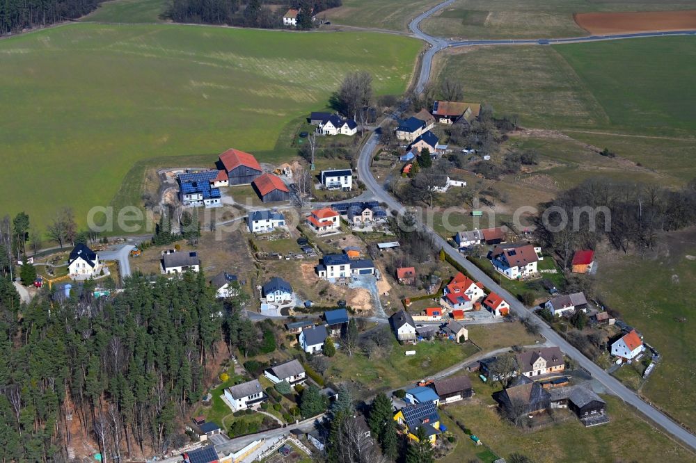 Aerial image Forkenhof - Village view on the edge of agricultural fields and land in Forkenhof in the state Bavaria, Germany