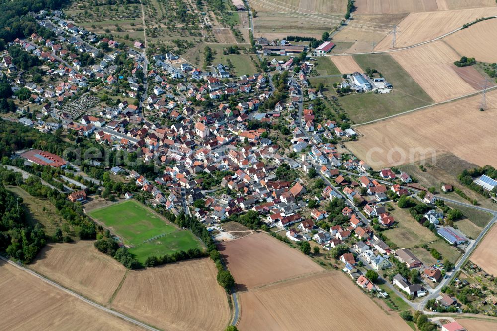 Aerial photograph Gambach - Village view on the edge of agricultural fields and land in Gambach in the state Bavaria, Germany